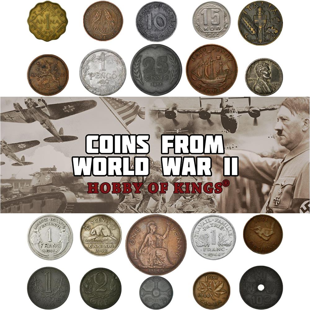 Mixed Coins From WW2 Participants | WWII Countries | Wartime Coins | Allied Powers | Axis Powers | Coins From World War 2 | Second World War | 1939-1945