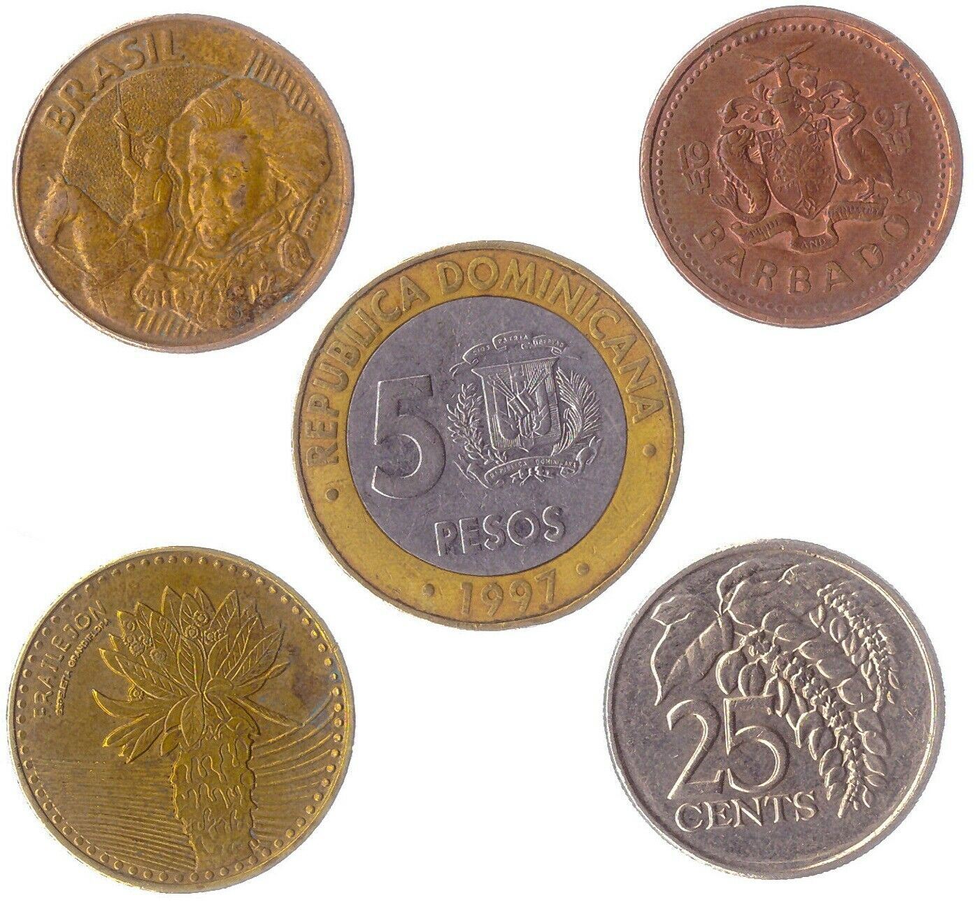 Coins of the Americas - 5, 10, 20, 30 Mixed Pieces - Latin, Central & South American Currency - Caribbean Coins - Historic, Cultural & Wildlife Themes