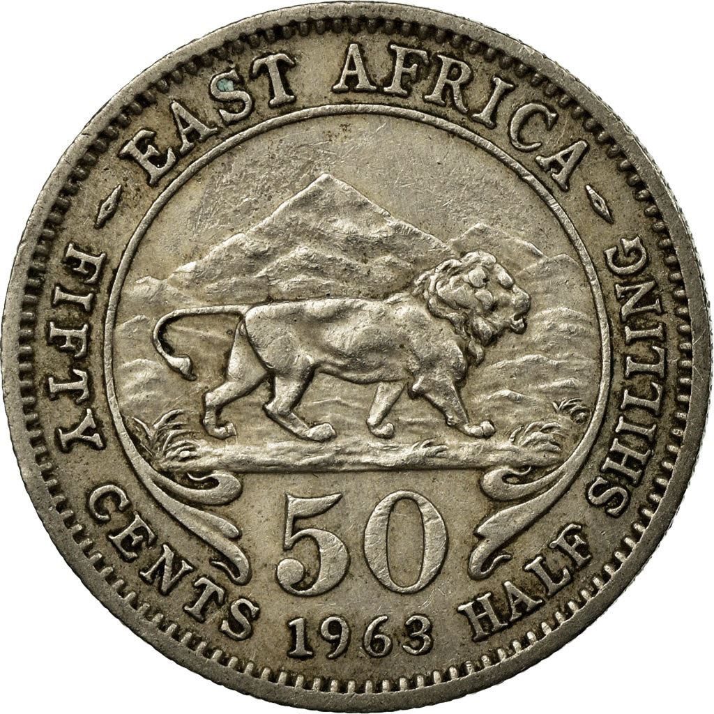 East Africa | 50 Cents Coin | Elizabeth II | Lion | Mountains | Km:36 | 1954 - 1963