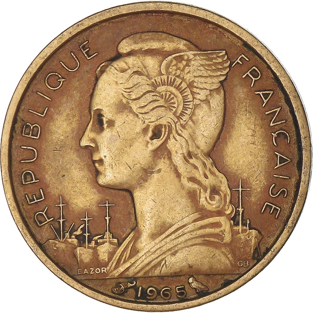 French Somaliland | 10 Francs Coin | Marianne | Dhow | Ocean Liner | Km:11 | 1965