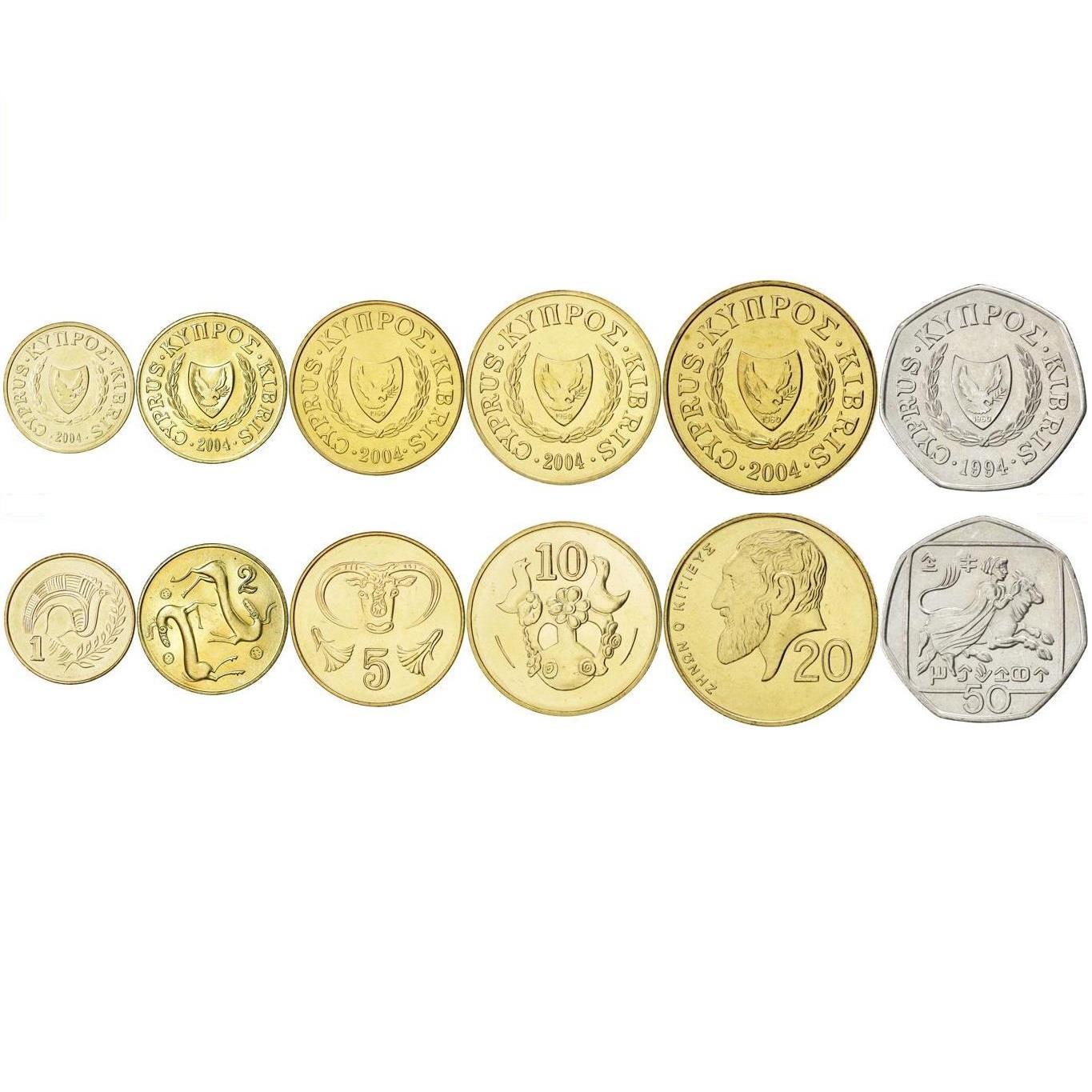 Set 6 Coins Cyprus 1 2 5 10 20 50 Cents 1991 - 2004