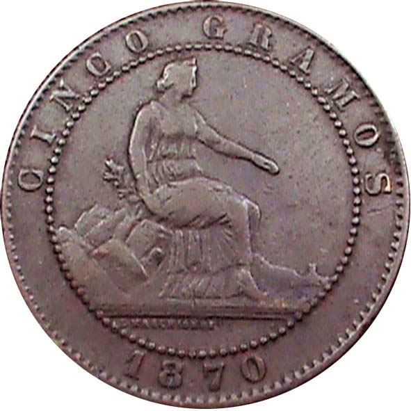 Spain 5 Centimos Coin | Provisional Government | KM662 | 1870