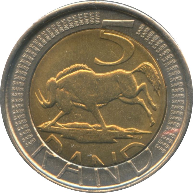 South Africa | 5 Rand Coin | Animals | Wildebeest | Gnu | Km:281 | 2004 - 2016