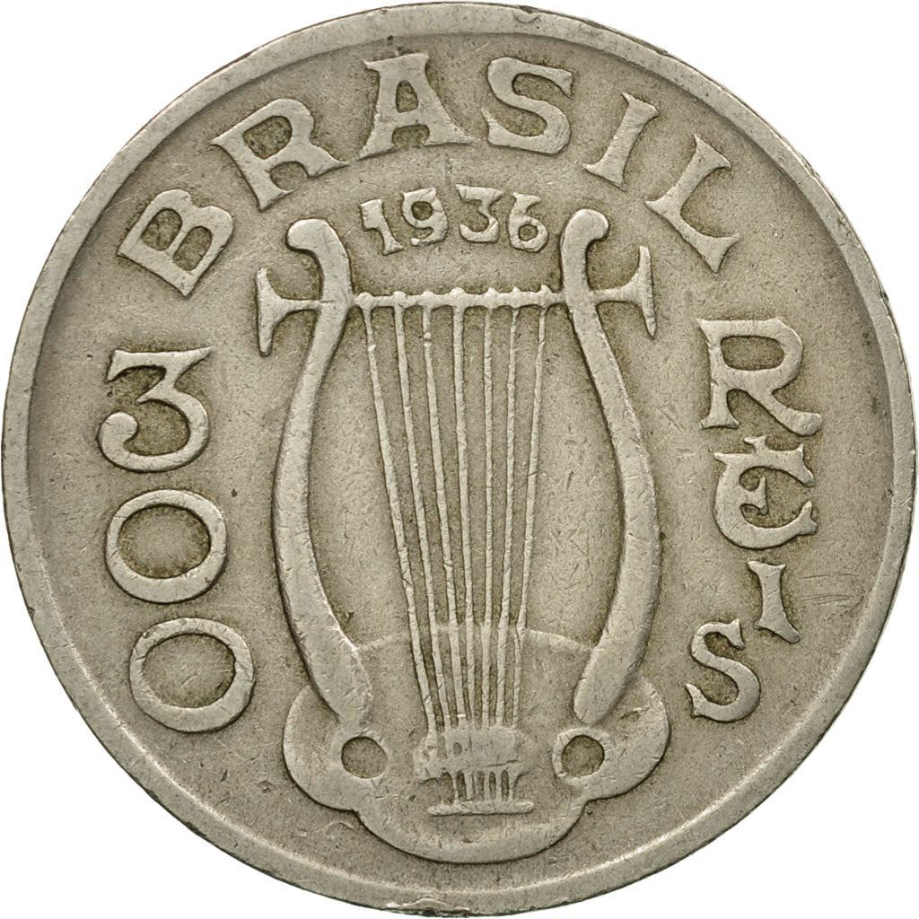 Brazil | 300 Reis Coin | Harp | Km:538 | 1936 - 1938