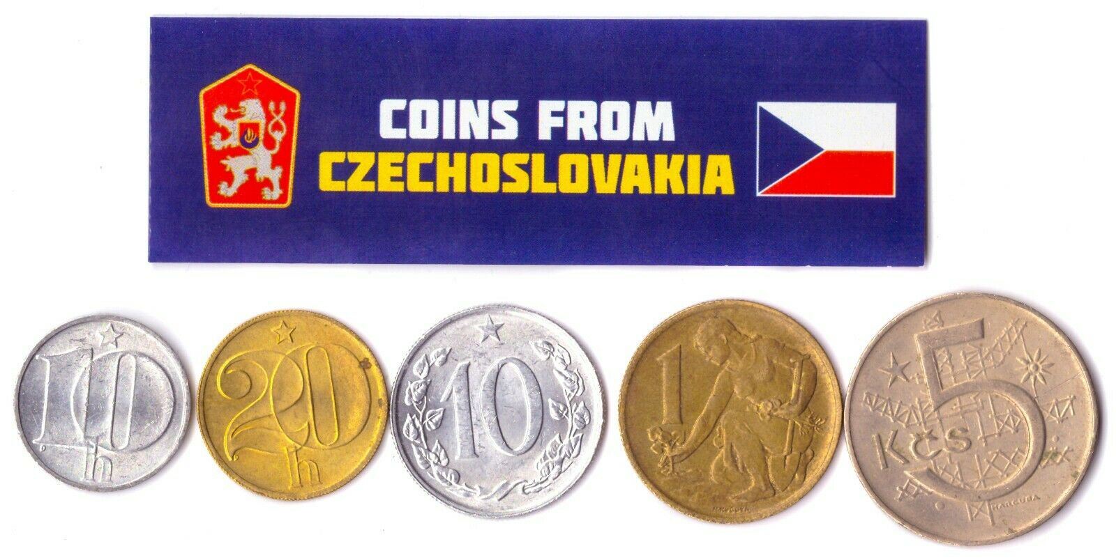 5 Mixed Coins From Czechoslovakia | 10 Hellers - 2 Koruny | 1953 - 1992