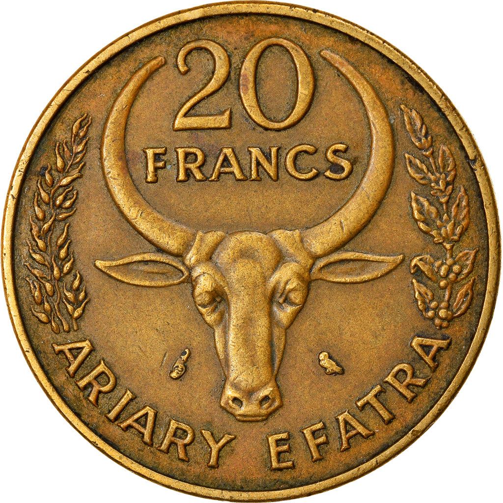 Madagascar | 20 Francs / 4 Ariary Coin | Zebu | Cotton | Km:12 | 1970 - 1989