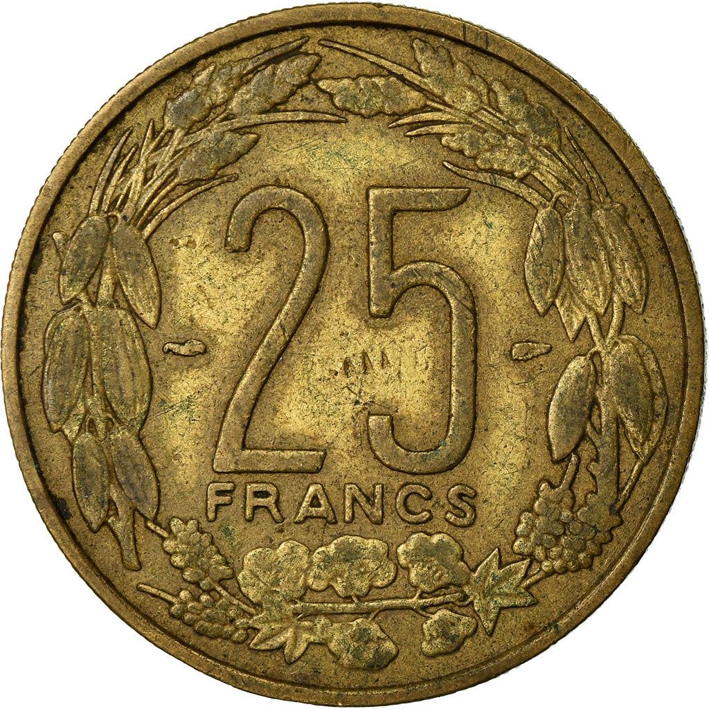 French Equatorial Africa | 25 Francs Coin | Antelope | Crops | Wreath | Km:12 | 1958