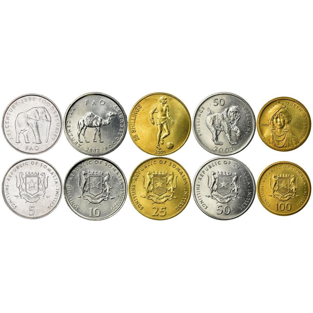 Somalia | 5 Coin Set | 5 10 25 50 100 Shillings | 1999 - 2002