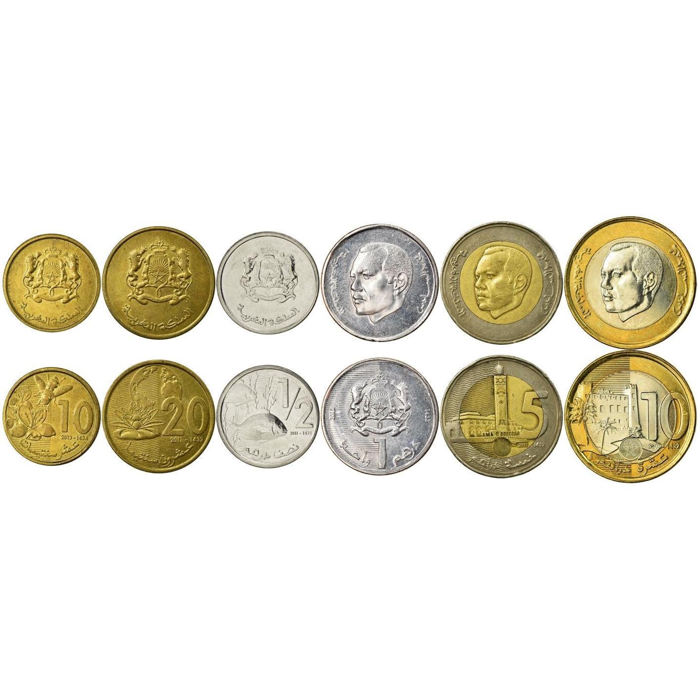 Set 6 Coins Morocco 10 20 Santimat 1/2 1 5 10 Dirham 2011 - 2019
