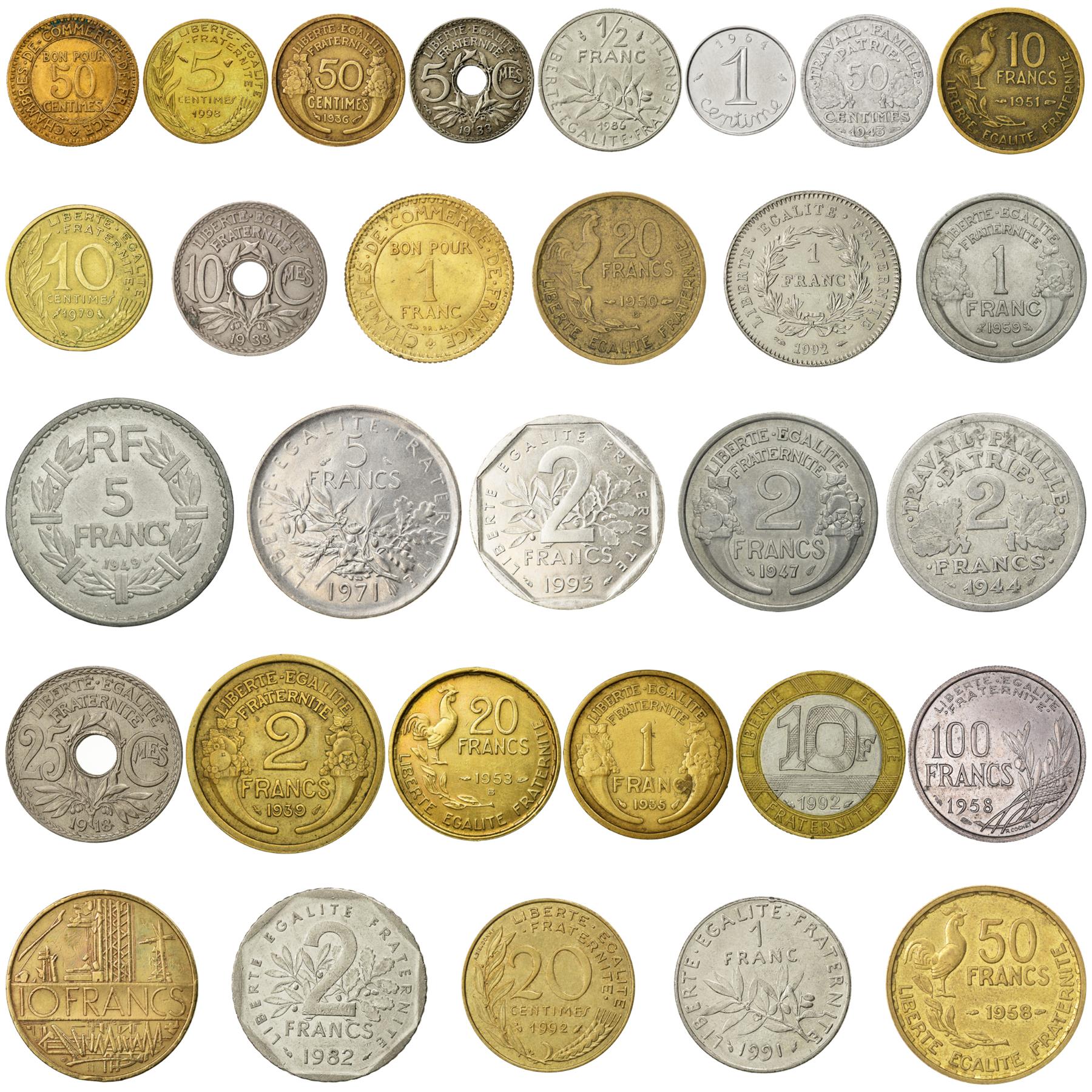 30フランス硬貨 | フランス通貨コレクション | 1 5 10 20 25 50