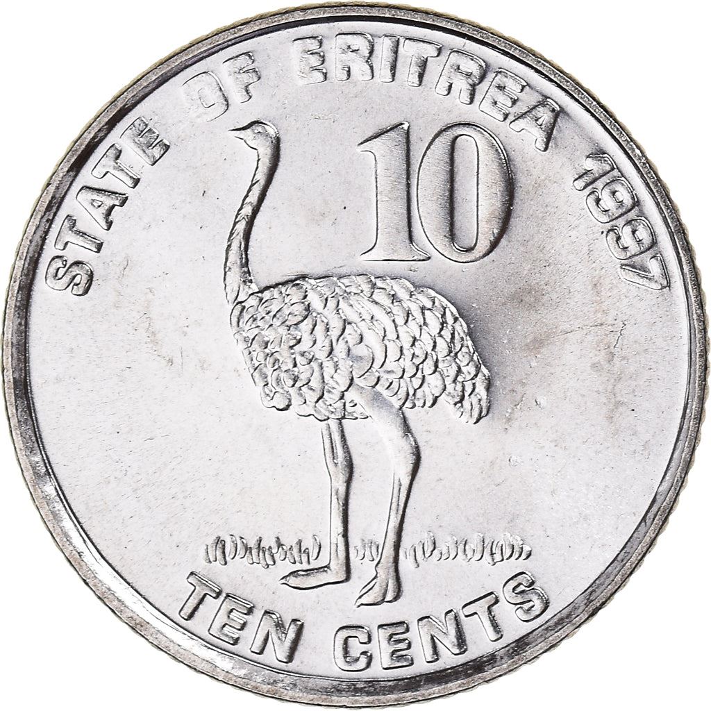 Eritrea | 10 Cents Coin | Ostrich | Nickel clad steel | KM:45 | 1997