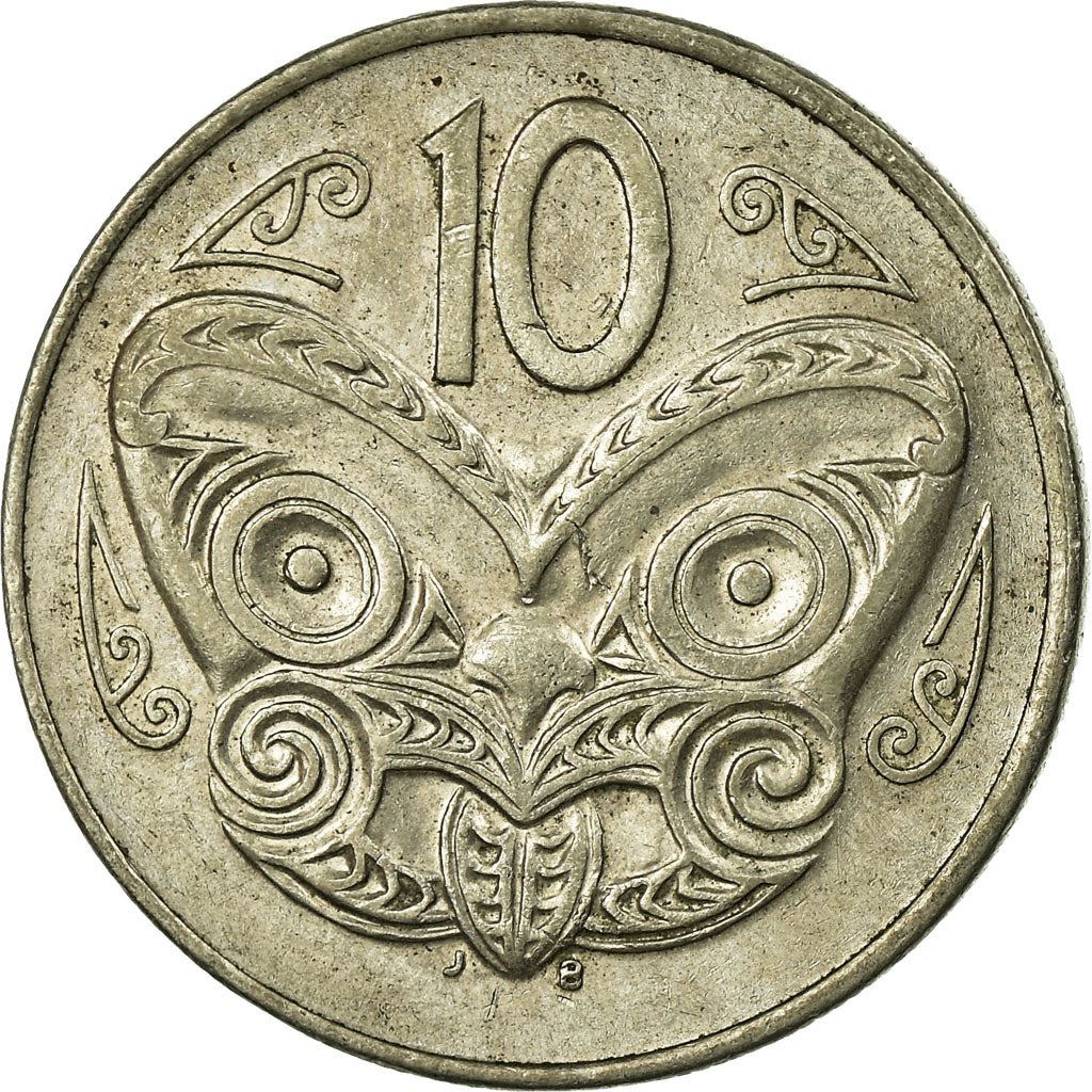 ニュージーランド 10セント硬貨 | エリザベス2世女王 | マオリ・コルル仮面 | KM61 | 1986 - 1998