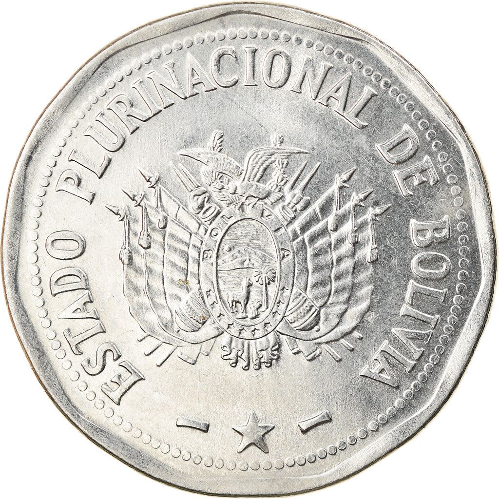 Bolivia | 2 Bolivianos | Stainless steel | Coat of Arms | KM:218 | 2010-2025