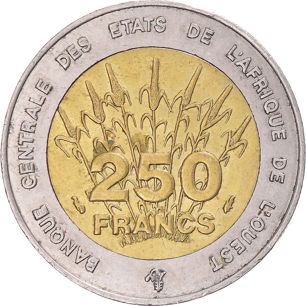 Western African States | 250 Francs Cfa Coin | Emblem of Central Bank | Africa | Corn | Km:13 | 1992 - 1996