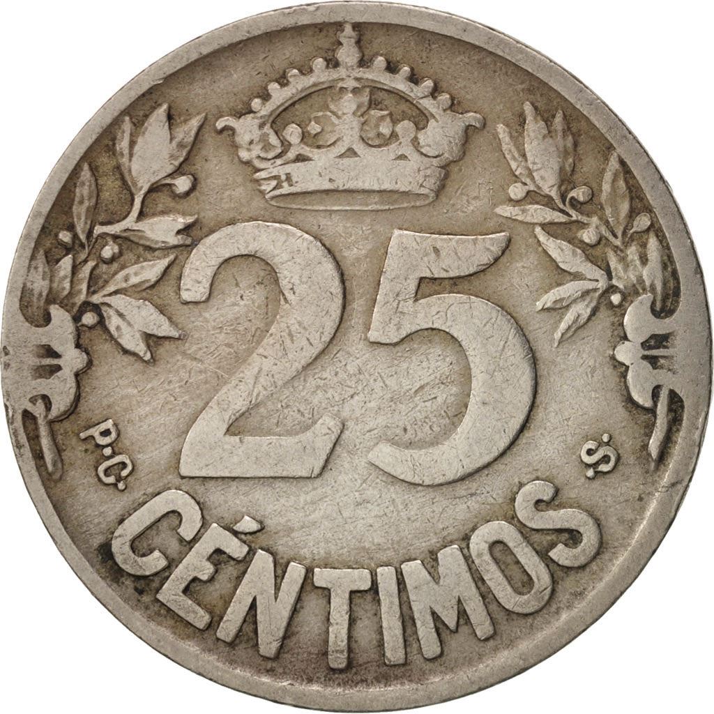 Spanien | 25 Centimos Mønt | Skib karavel | Km:740 | 1925