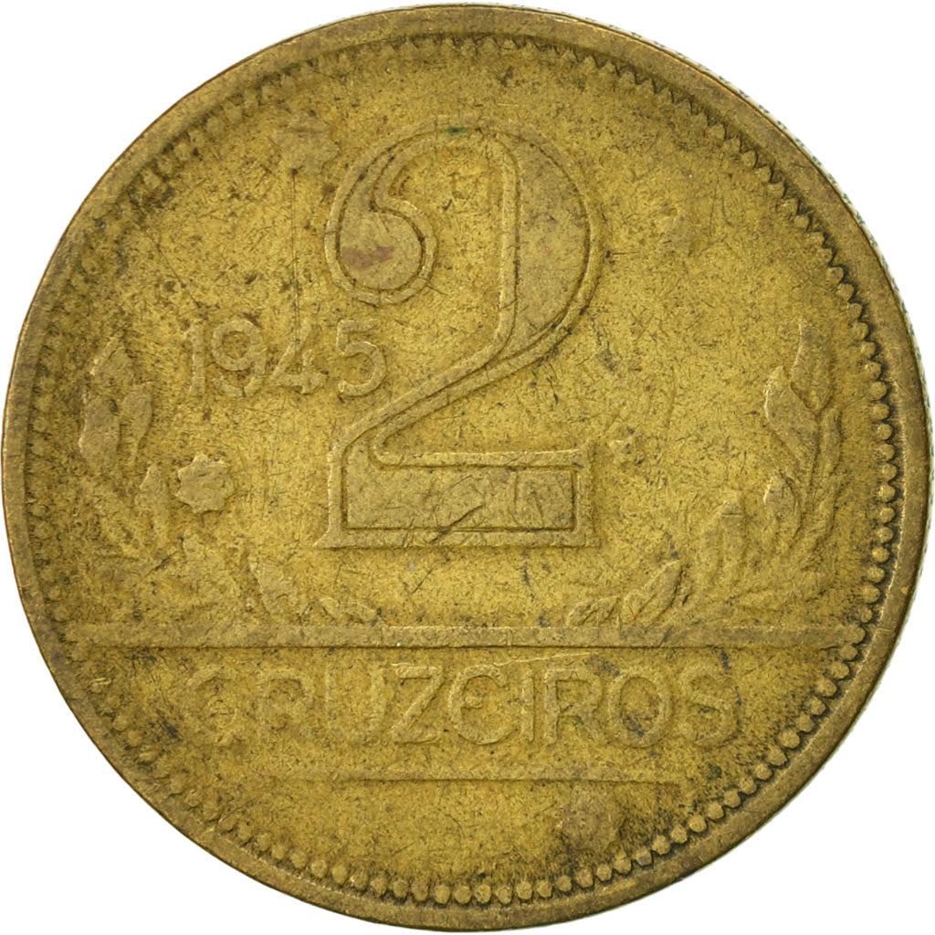 Brazil | 2 Cruzeiros Coin | Map of Brazil | Km:559 | 1942 - 1956