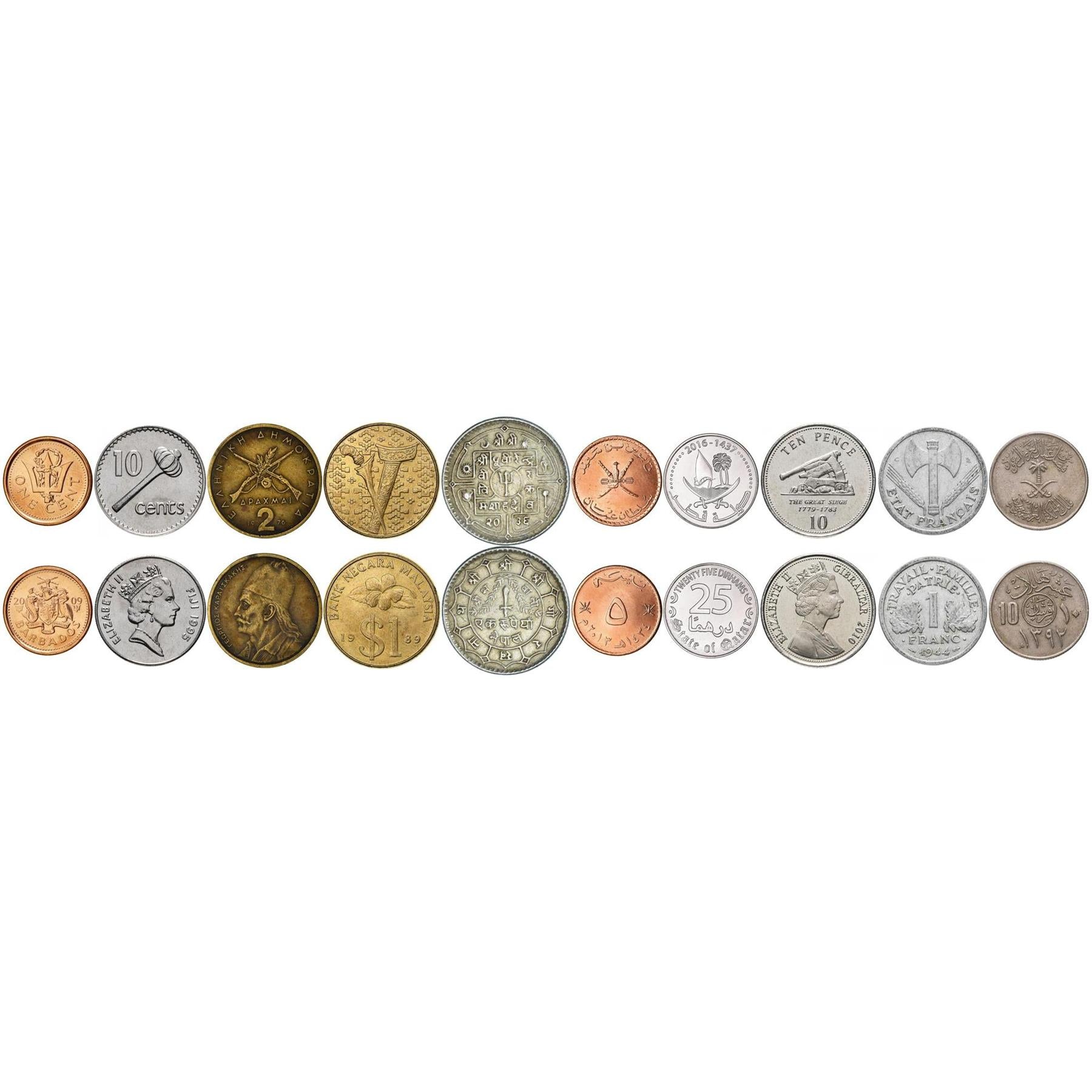 Weapon Coin Collection - Coins with Axes, Swords, Maces, Tridents, Muskets, Cannons - Historic Arms