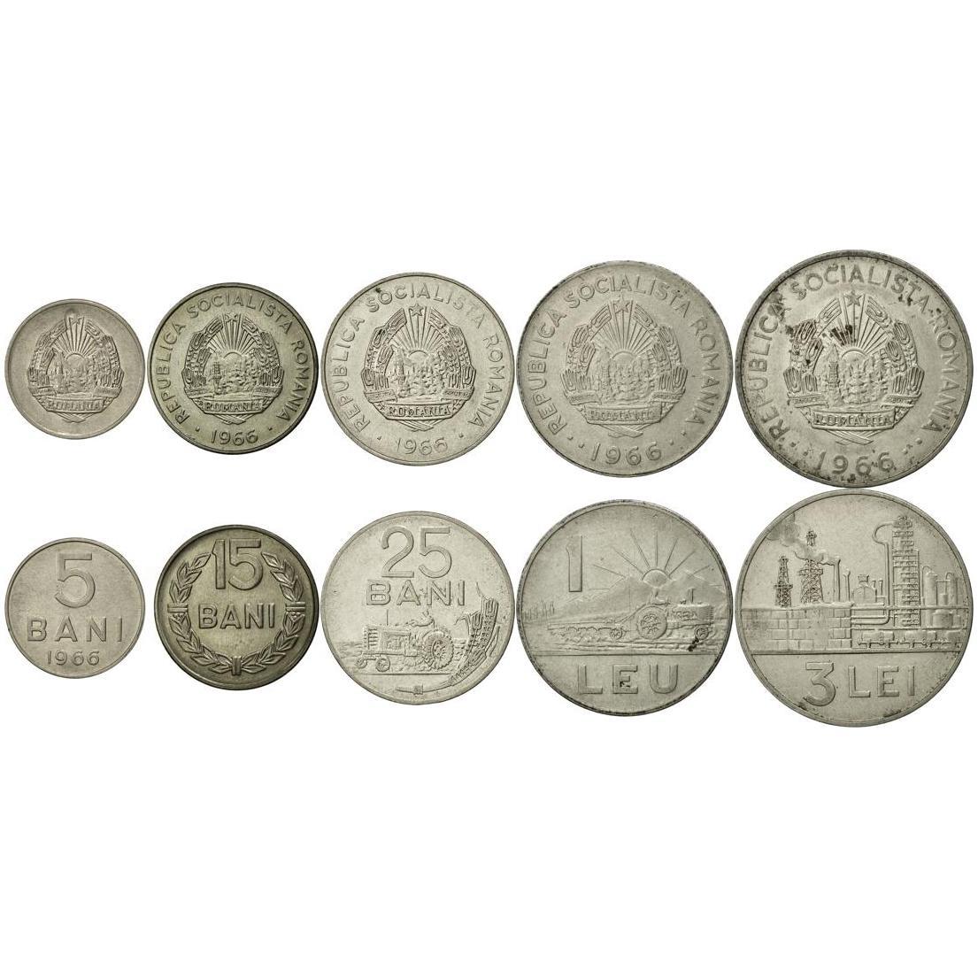 Romania | 5 Coin Set | 5 15 25 Bani 1 3 Leu | 1966 - 1990