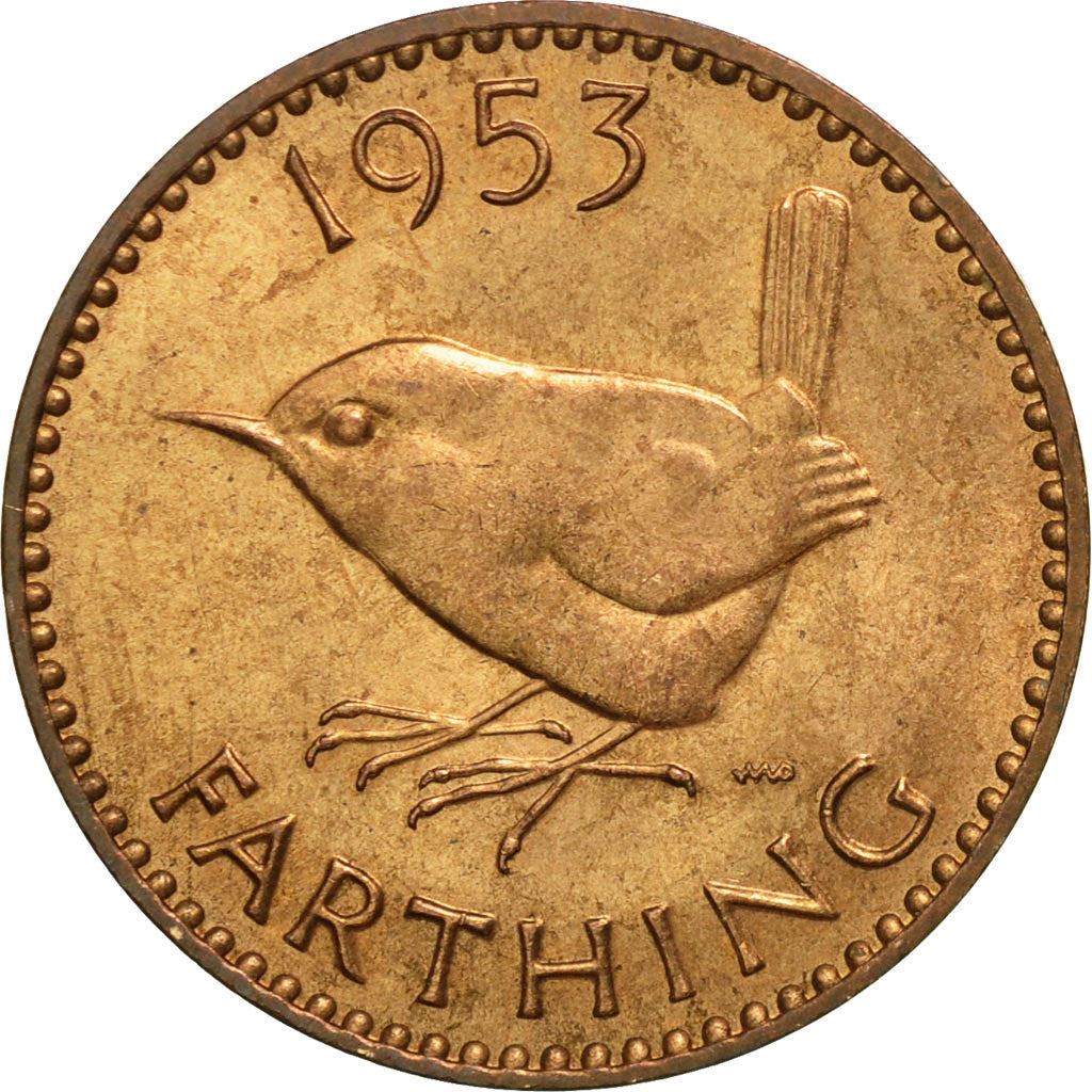 United Kingdom | 1 Farthing Coin | Eurasian wren | Km:881 | 1953