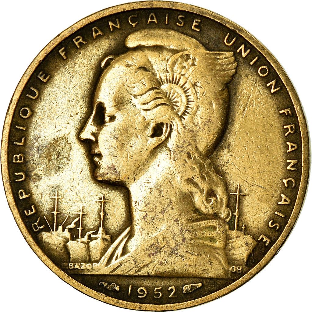 French Somaliland | 20 Francs Coin | Marianne | Dhow | Ocean Liner | Km:7 | 1952