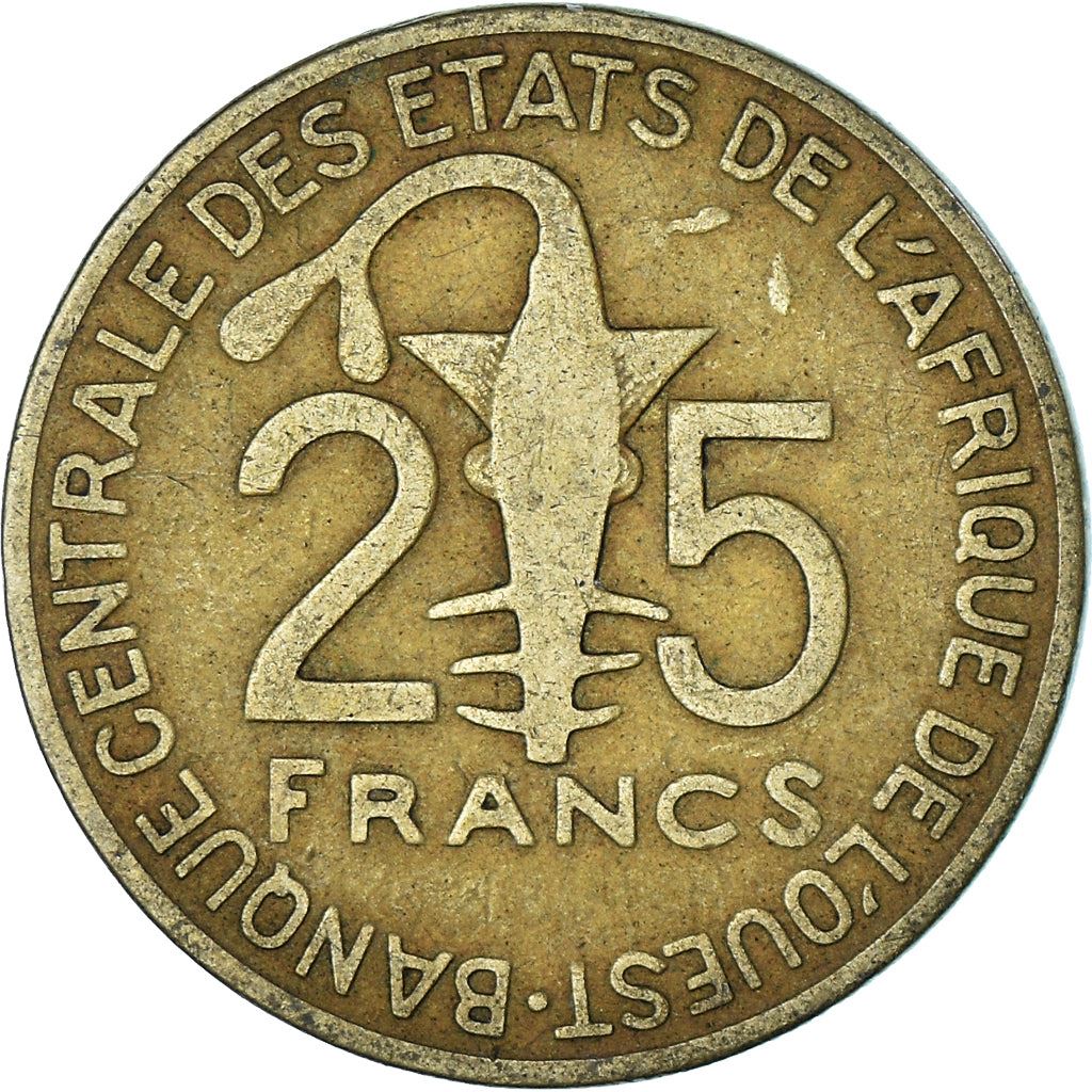 Western African States | 25 Francs Cfa Coin | Emblem of Central Bank | Gazelle | Km:5 | 1970 - 1979