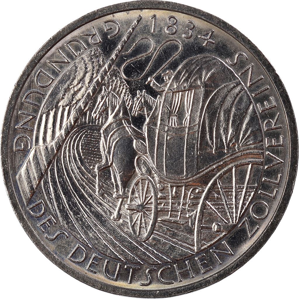 Germany 5 Deutsche Mark Coin | Deutscher Zollverein | Postal Carriage | Horse | Eagle | KM160 | 1984