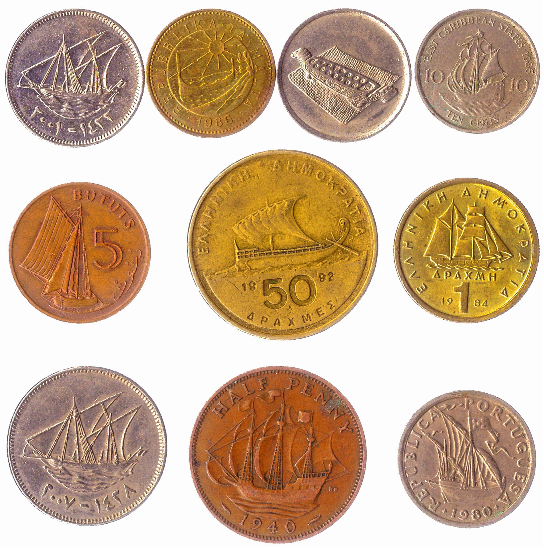 Mixed Coins with Ships | Galleons | Triremes | Caravels | Frigate | Cogs | Carracks