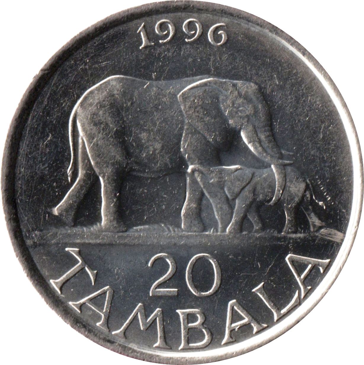 Malawi Coin Malawian | 20 Tambala | President Bakili Muluzi | Elephant | KM29 | 1996 - 2003