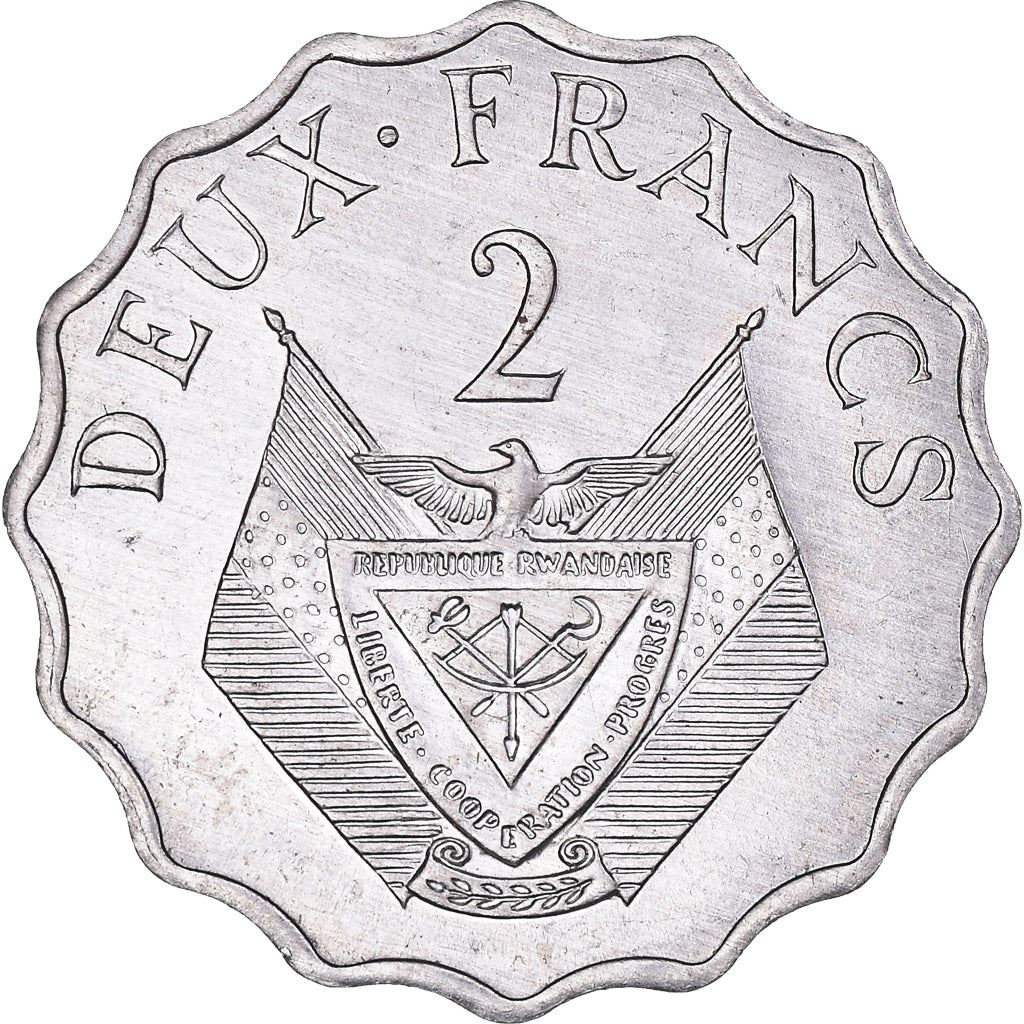 Rwanda | 2 Francs Coin | Farmer | Granary | F.A.O. | FAO | Km:10 | 1970