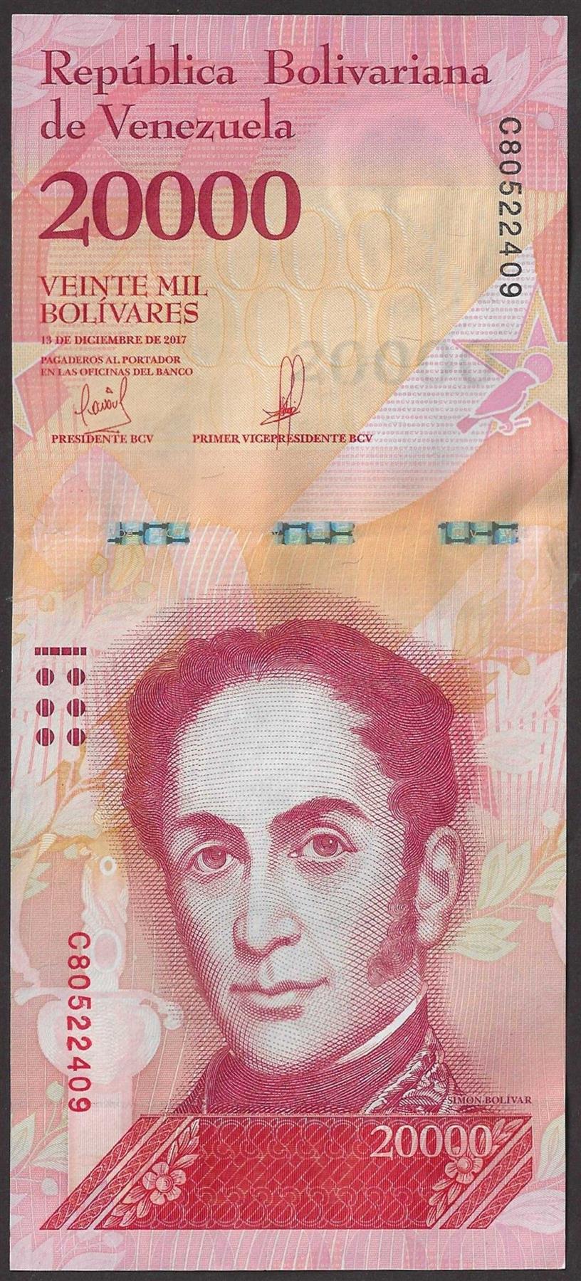 Venezuela | 20 000 Bolivares Banknote | 2016 - 2017 | Simón Bolívar | Red Siskins | Venezuelan Cardinals