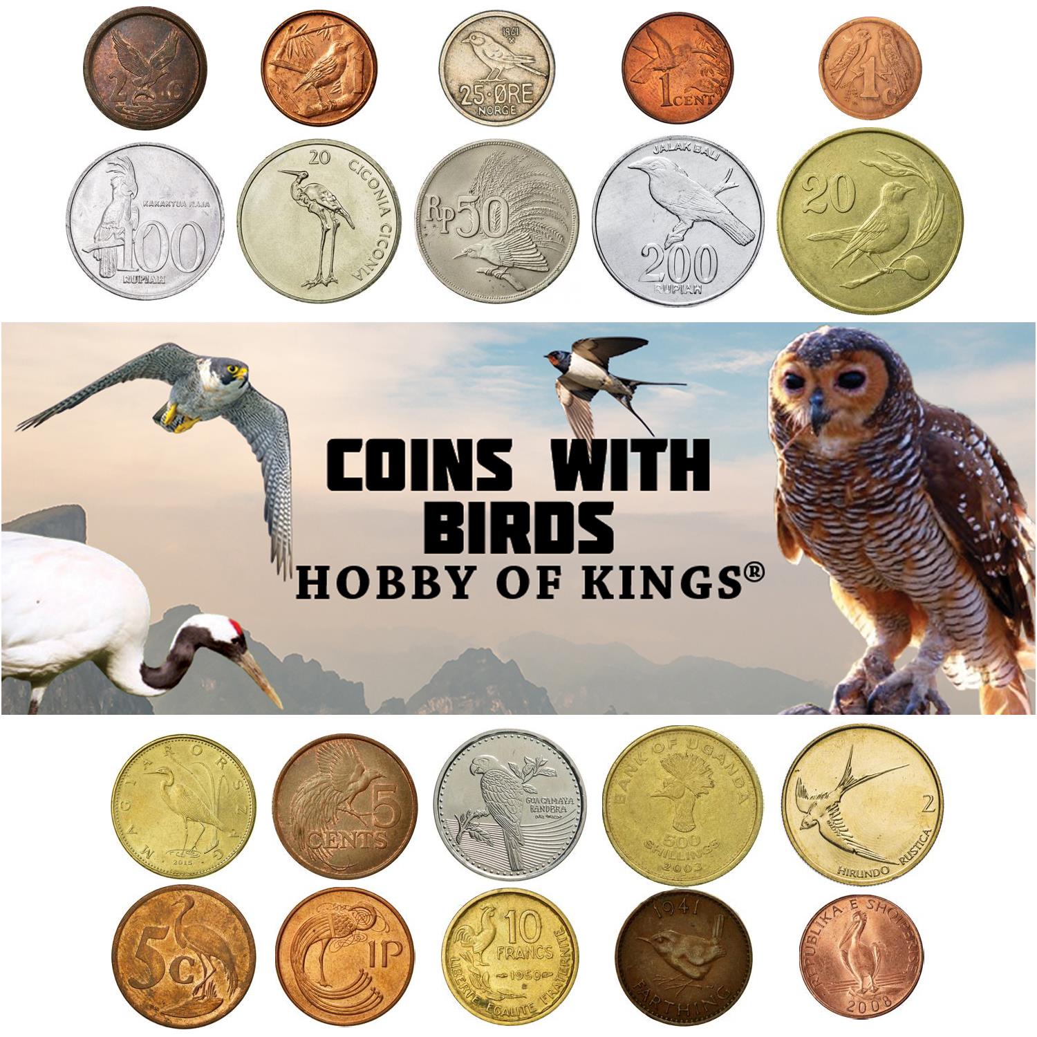 Coins With Feathered Birds | Many Species | Parrots Hawks Roosters Eagles Warblers