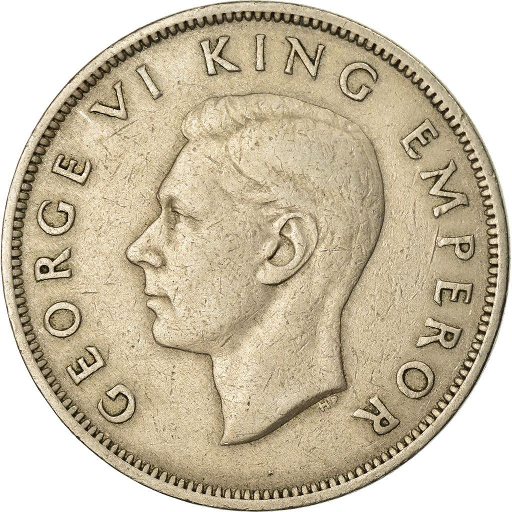 New Zealand | 1/2 Crown Coin | George VI | Crowned Shield | Maori Ornaments | Km:11A | 1947