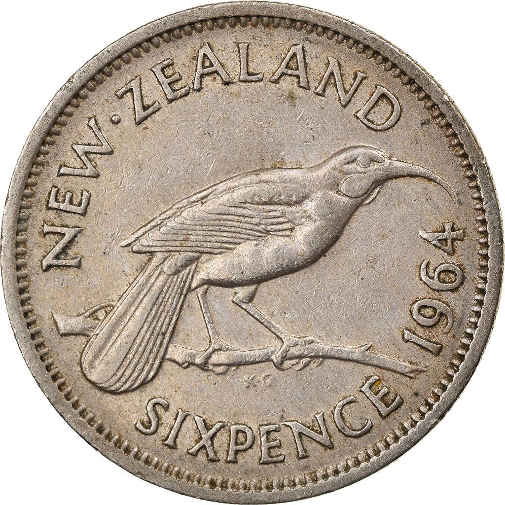 New Zealander 6 Pence Mynt | Dronning Elizabeth II | Huia Fugl | KM26 | 1953 - 1965