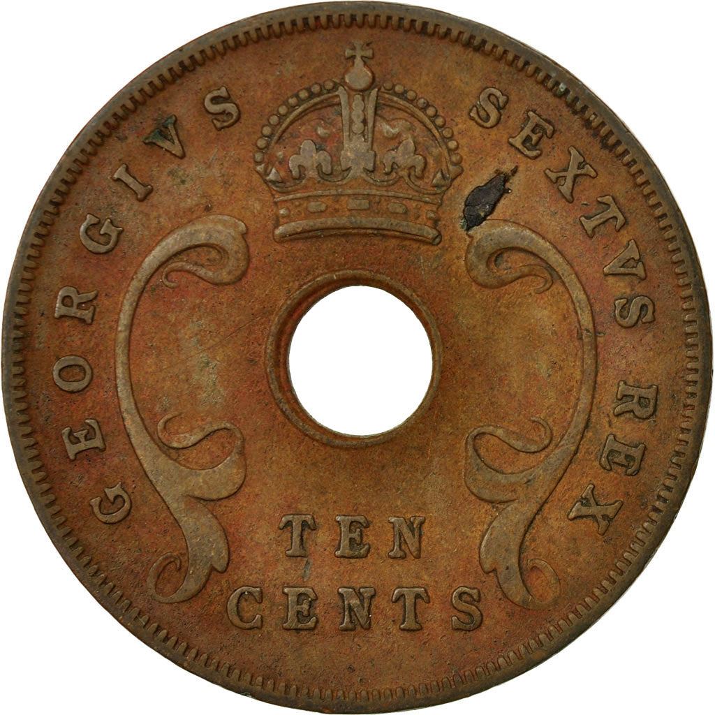 East Africa | 10 Cents Coin | Crown | Tusks | Km:34 | 1949 - 1952