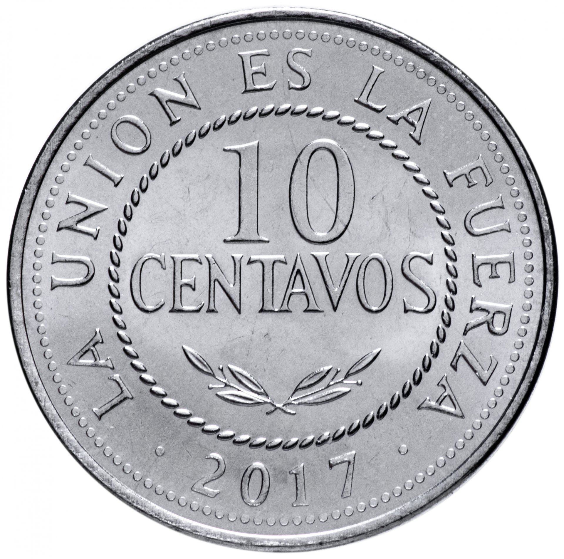 Bolivia | 10 centavos-mønt | Stål | Våbenskjold | UC:2 | 2017-2023