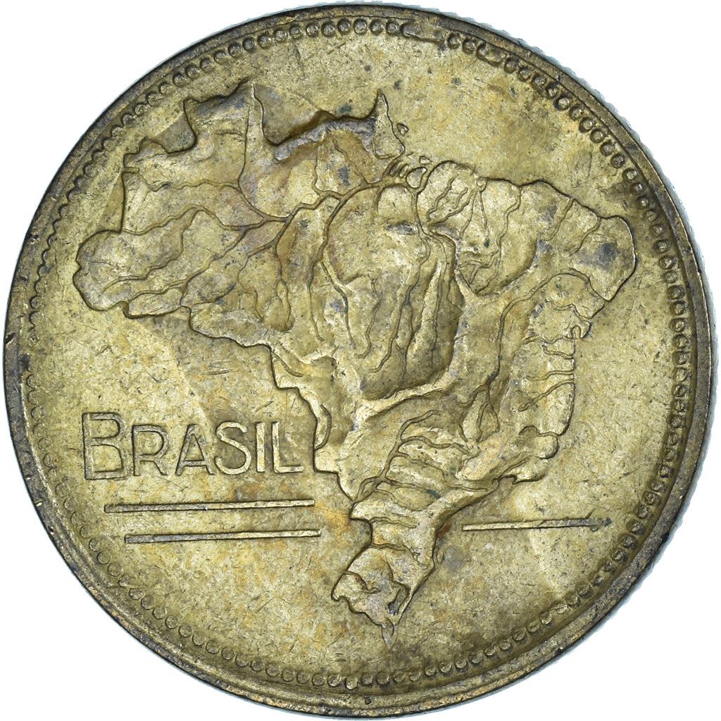 Brazil | 2 Cruzeiros Coin | Map of Brazil | Km:559 | 1942 - 1956