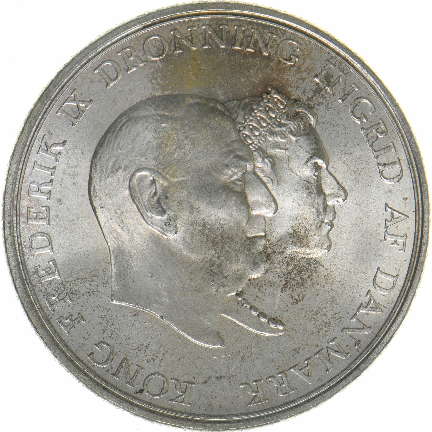 Denmark | 5 Kroner Coin | Silver | Silver Wedding Anniversary | KM:852 | 1960