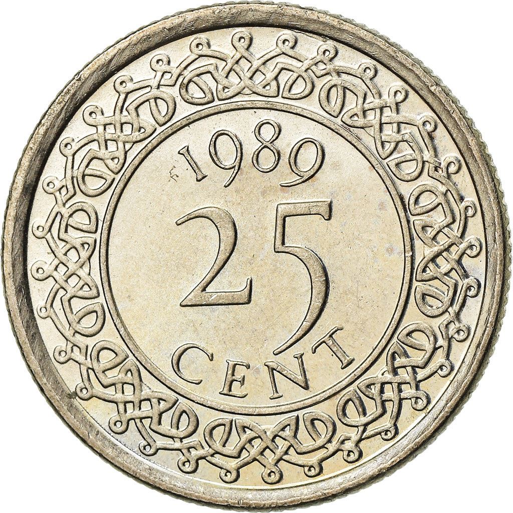Suriname | 25 Cents Coin | Natives | Wreath | Km:14 | 1987 - 2017