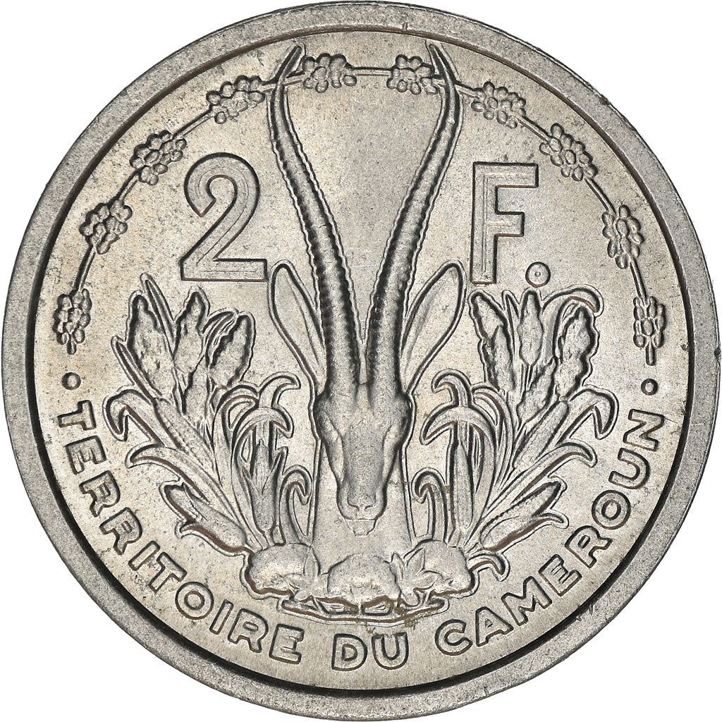 French Cameroon | 2 Francs Coin | Liberty | Phrygian cap | Gazelle | Ships | Km:9 | 1948
