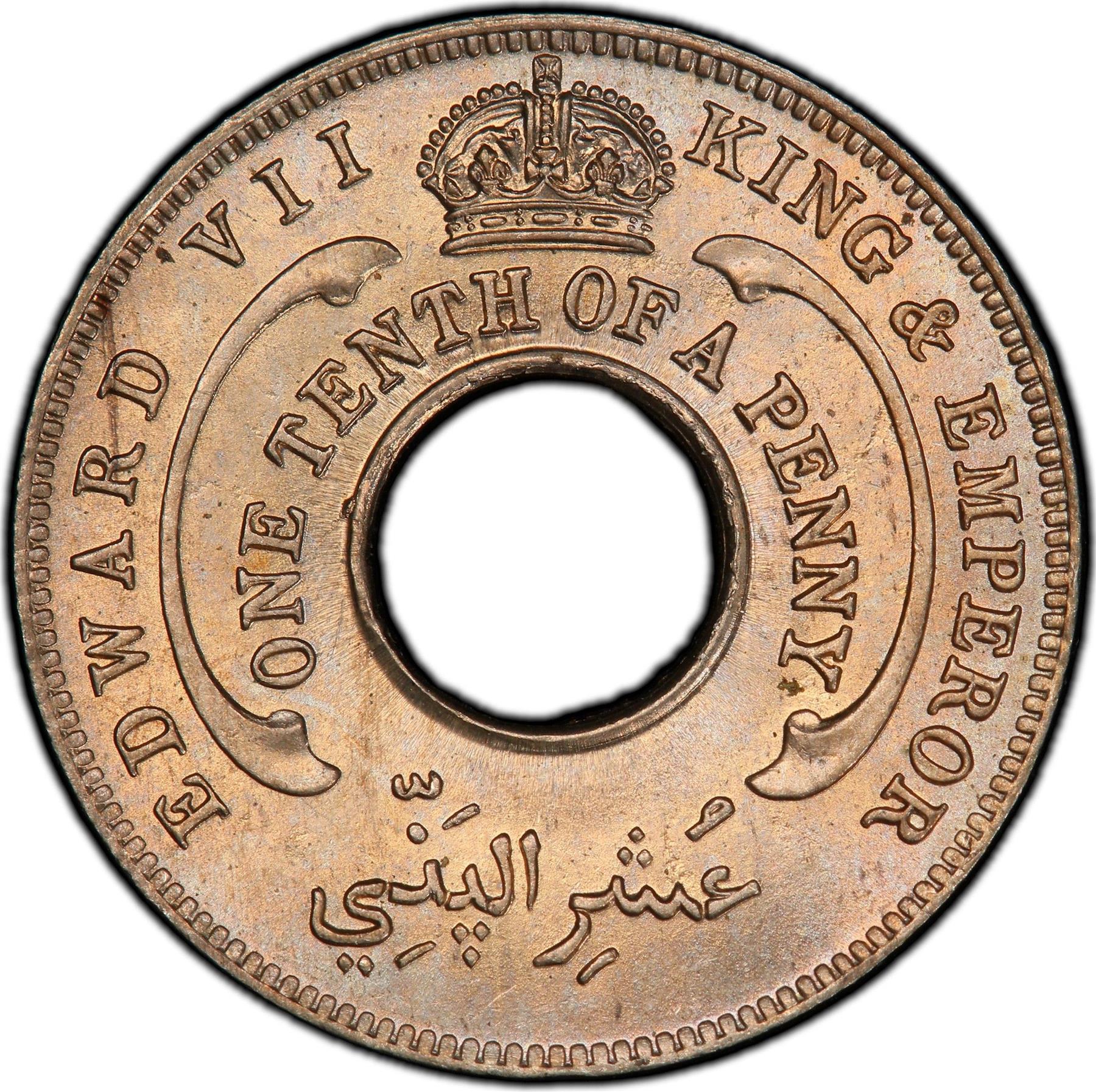 British West Africa | 1/10 Penny Coin | Crown | Hexagram | KM:3 | 1908 - 1910
