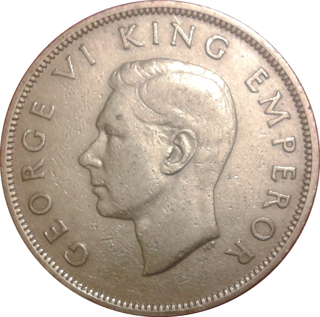 New Zealand | 1/2 Crown Coin | George VI | Crowned Shield | Maori Ornaments | Km:11A | 1947