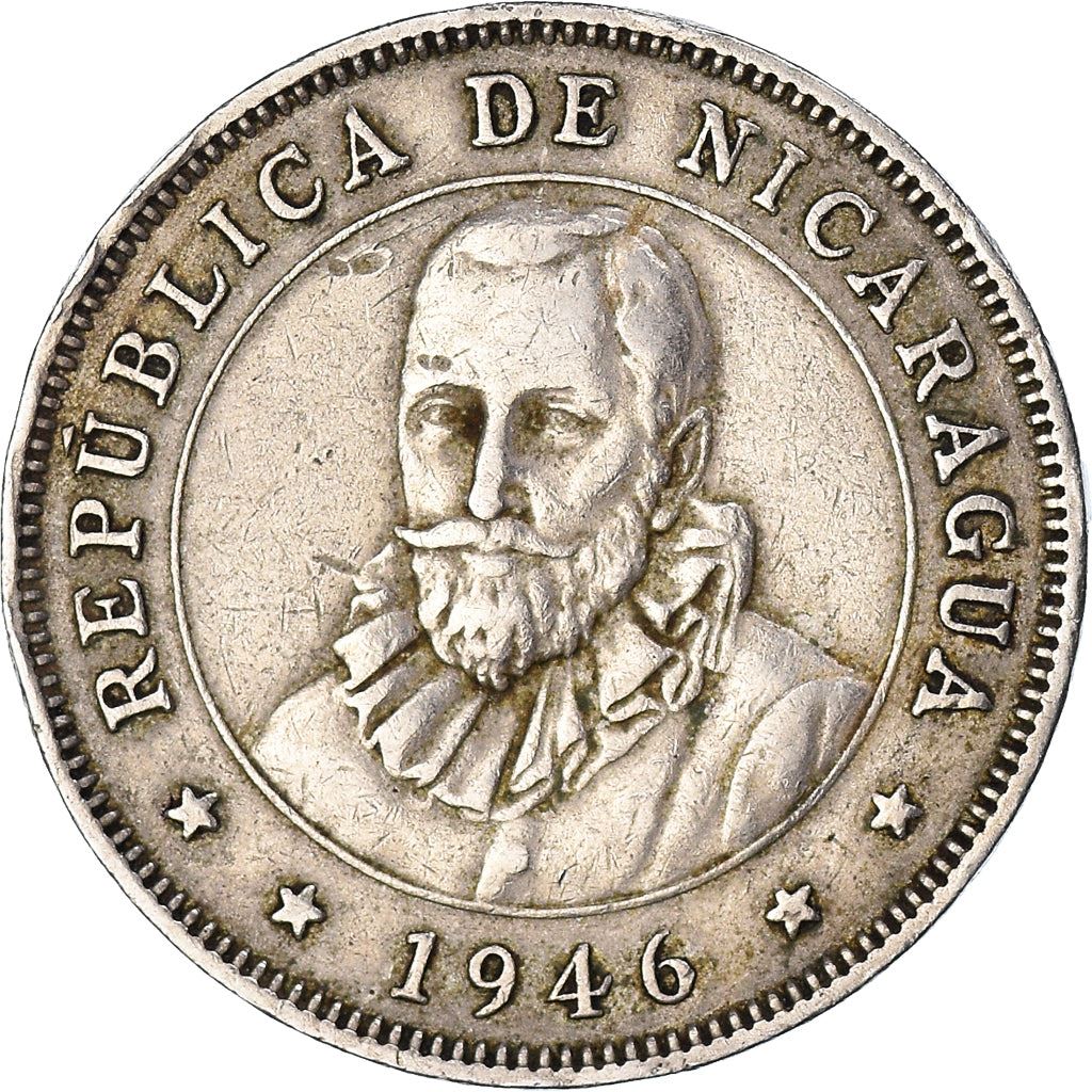 Nicaragua | 25 Centavos Coin | Explorer | Sun | Volcanos | Km:18.1 | 1939 - 1956