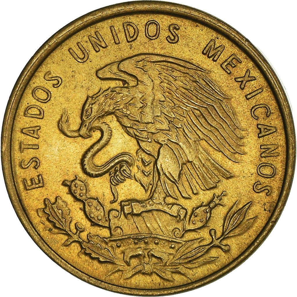 Mexico 1 Centavo Coin | National Mexico arms | Wheatear | KM417 | 1950 - 1969