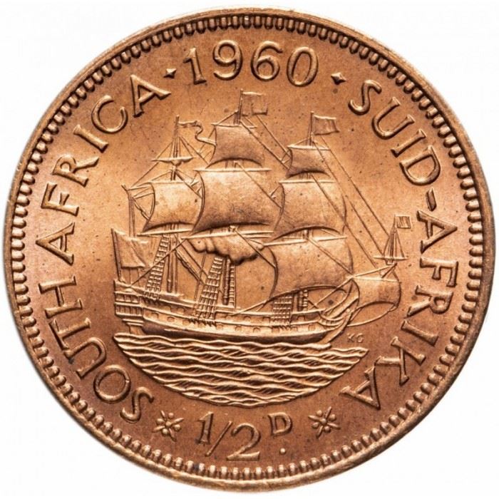 Moneta da 1/2 Penny Sudafrica | Ritratto di Elisabetta II 1° | KM45 | 1953 - 1960