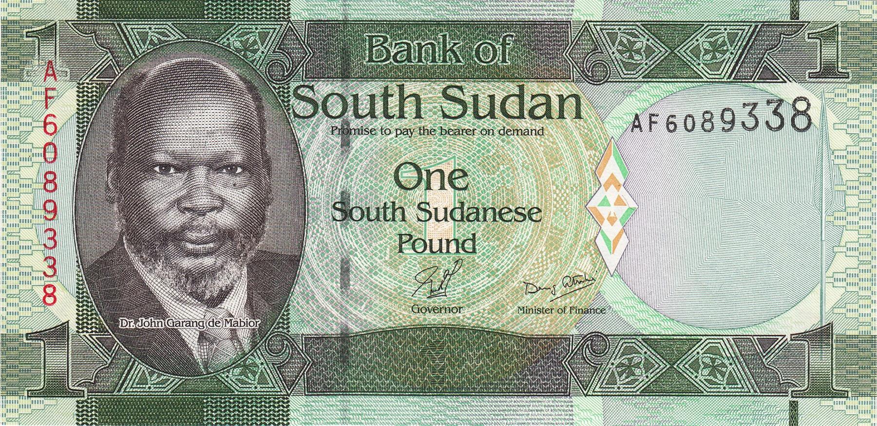 South Sudan | 1 Pound Banknote | 2011 | Dr. John Garang de Mabior | Giraffes