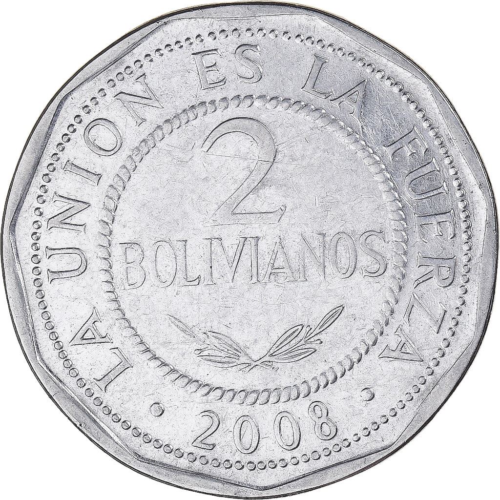 Bolivia | 2 Bolivianos Coin | Stainless steel | KM:206.2 | 1995-2008