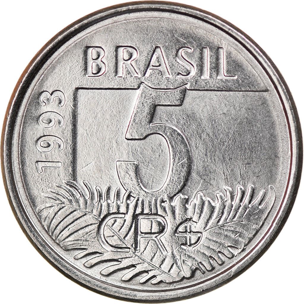 Brazil 5 Cruzeiros Reais Coin KM627 1993 - 1994