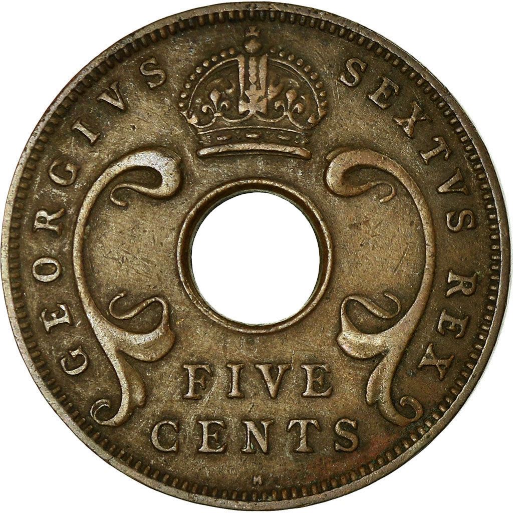 East Africa | 5 Cents Coin | Crown | Tusks | Km:33 | 1949 - 1952