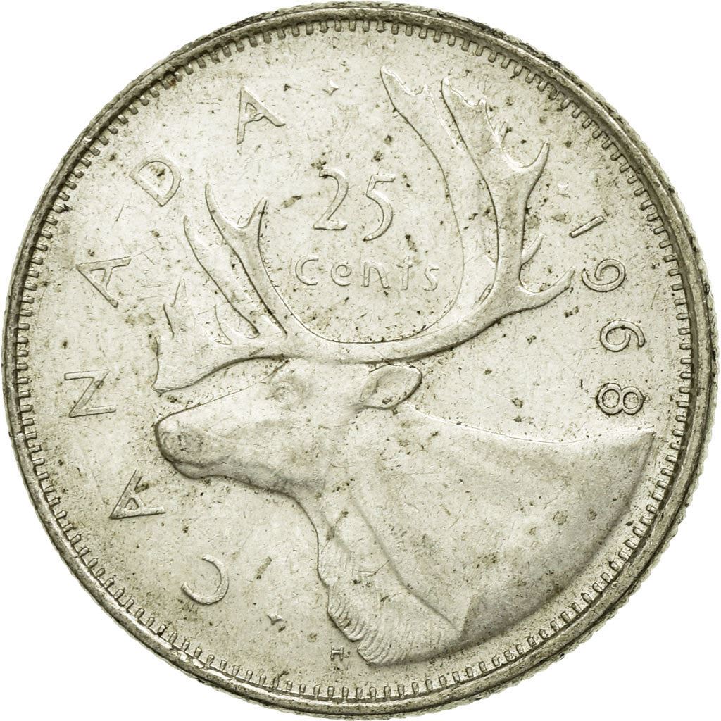 Canada | 25 Cents Coin | Silver | 2nd portrait | KM:62a | 1968