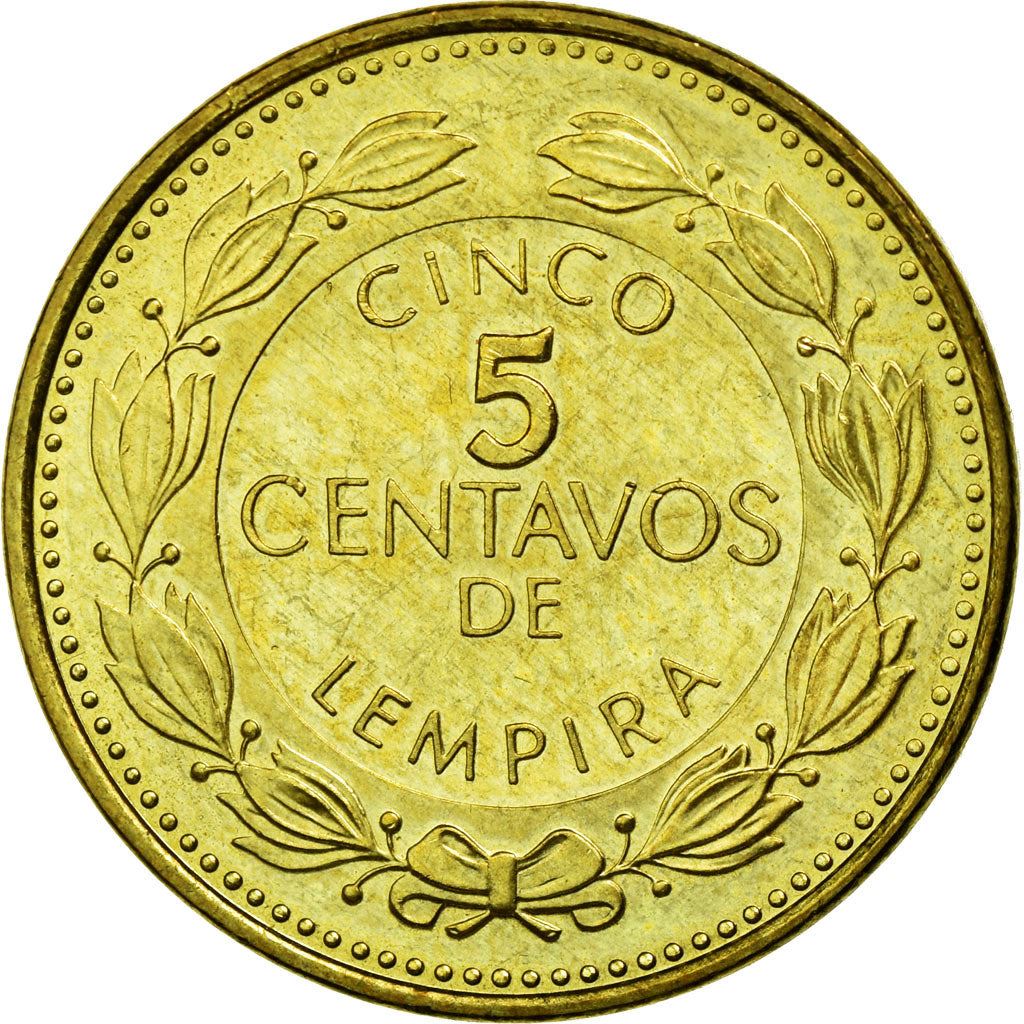 Honduras | 5 Centavos Coin | Brass | Wreath | Coat of Arms | Km:72.4 | 1995 - 2007
